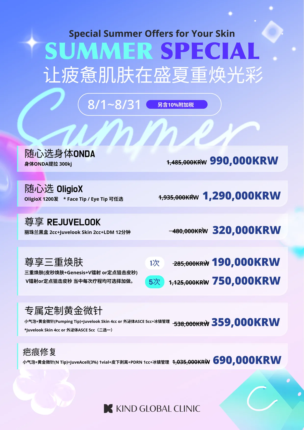 KIND Global Clinic 优惠与价格表 1
